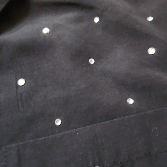 Spoon Jeans Women’s Black Rhinestone Long Sleeve Button Up Crop Top Size L - Picture 3 of 6